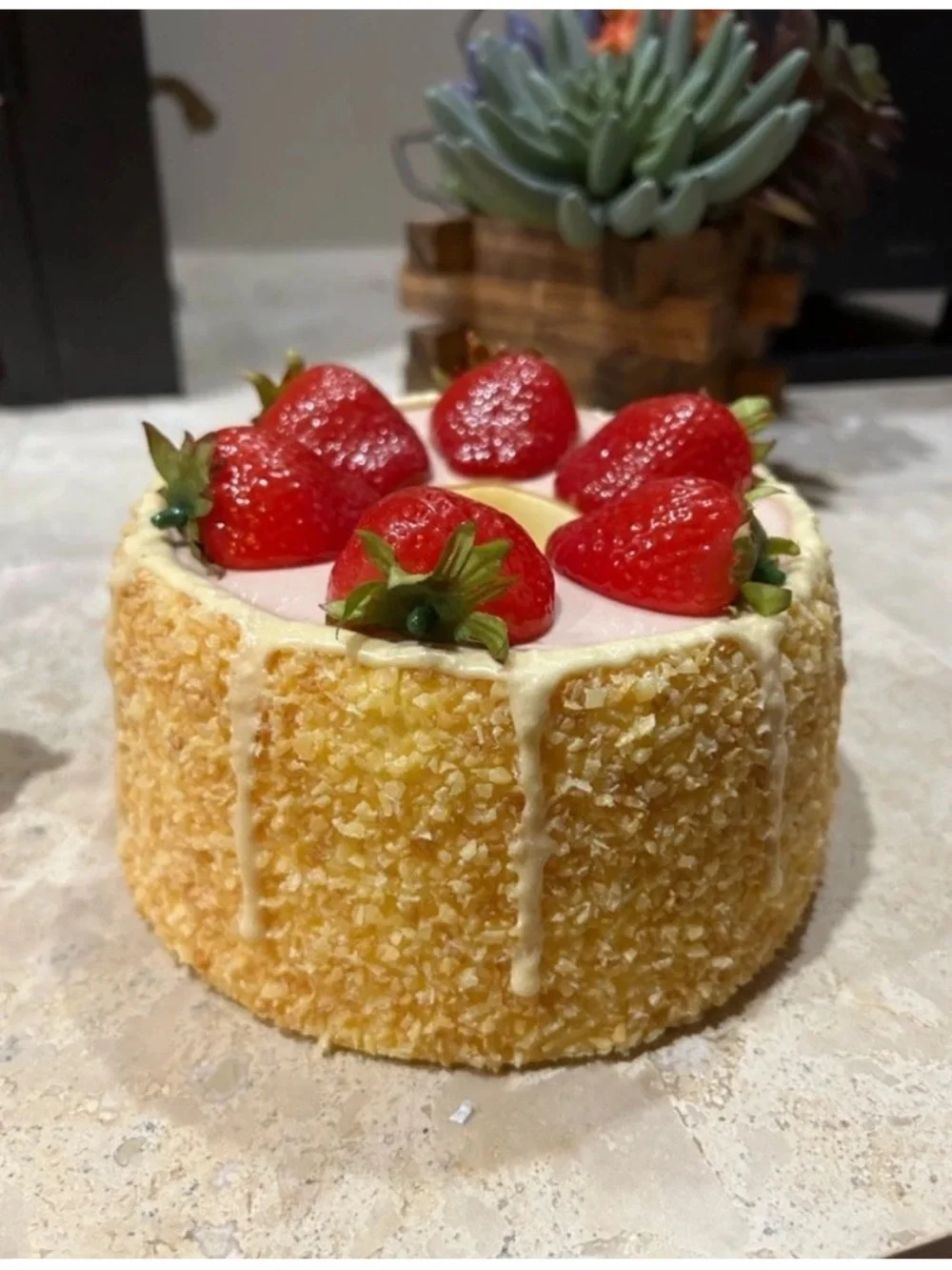 Faux strawberrye-topped dessert cake